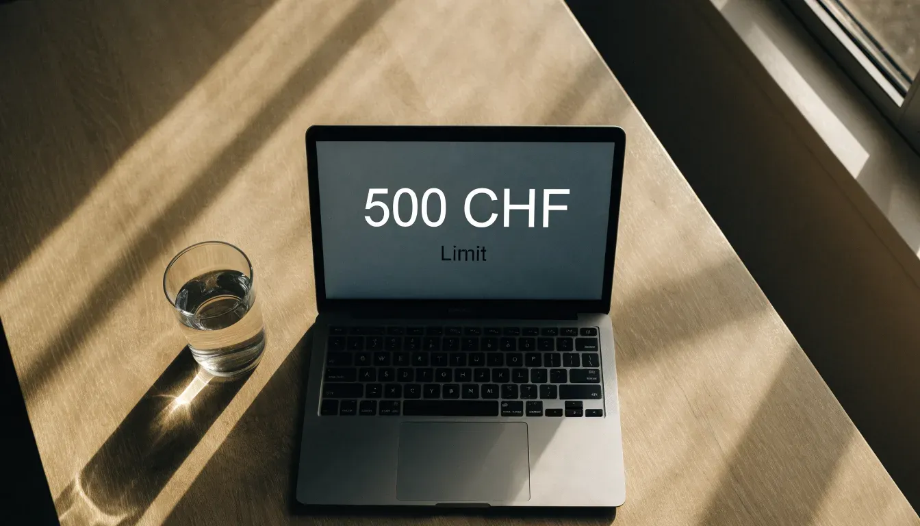 Ein geschlossener Laptop steht neben einem Glas Wasser auf einem Küchentisch im Licht des frühen Morgens.