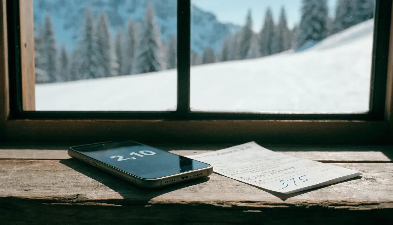 Eine frisch präparierte Skipiste liegt im Morgenlicht leer da, am Rand stehen verschneite Tannen und im Hintergrund Gipfel.