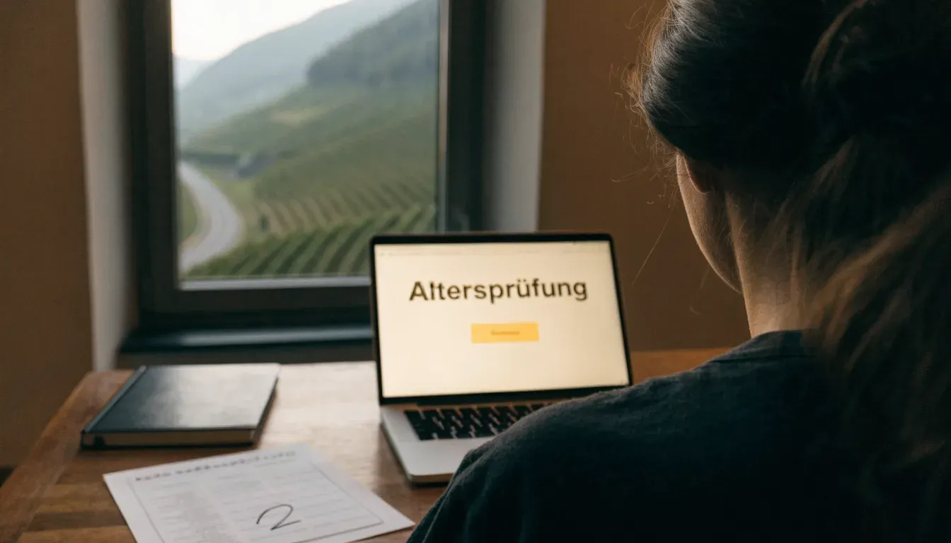 Eine Rennstrecke aus der Ferne zwischen Weinbergen und einer Bergkette, Dunst liegt am frühen Morgen über dem Asphalt.