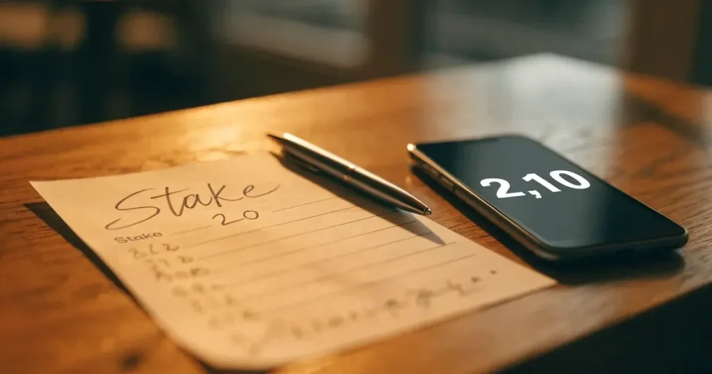 Eine leere Geldbörse aus Leder liegt geöffnet auf einem Tisch, daneben ein Kugelschreiber und ein Smartphone mit dunklem Display.