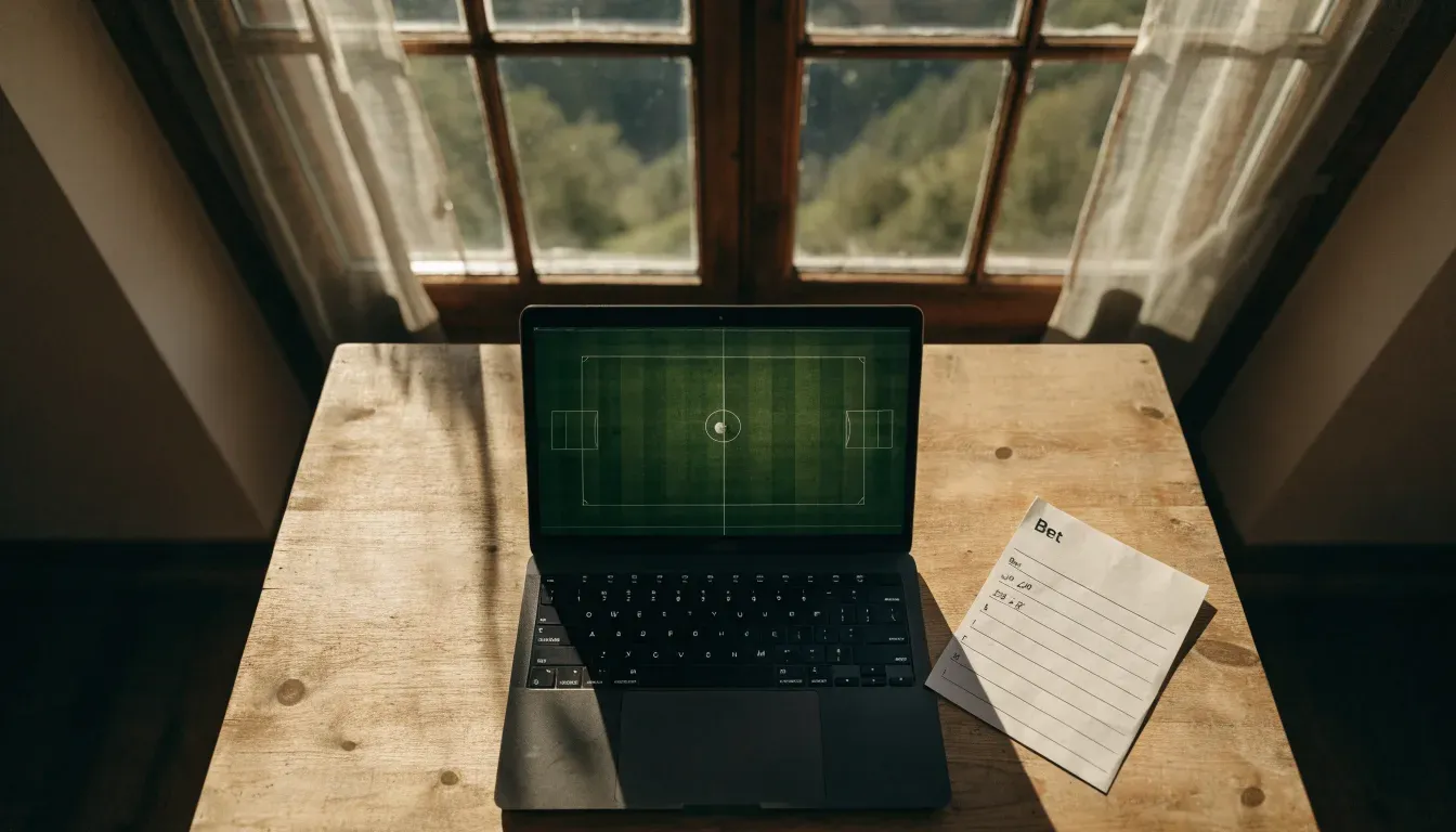 Eine Almwiese mit einem kleinen Holztor für Kinderfussball, dahinter erheben sich bewaldete Hänge im Nachmittagslicht.