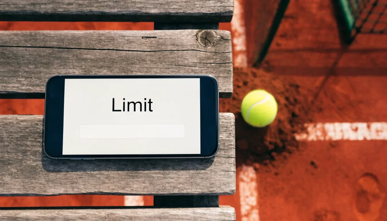 Ein Tennisball liegt auf rotem Sand neben einer verblassten Linie, das Licht ist weich.
